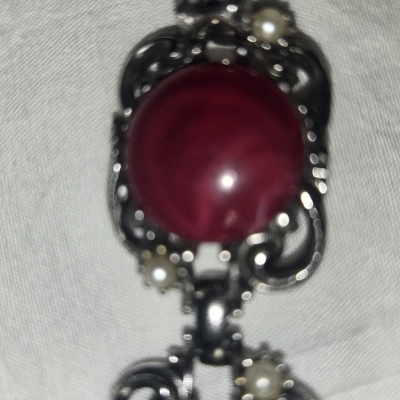 1957 Vintage SARAH COV Fiesta Bracelet SilverPlate Acrylic Cabochons Faux Pearls - Picture 5 of 10